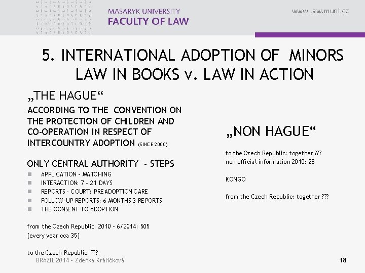 www. law. muni. cz 5. INTERNATIONAL ADOPTION OF MINORS LAW IN BOOKS v. LAW