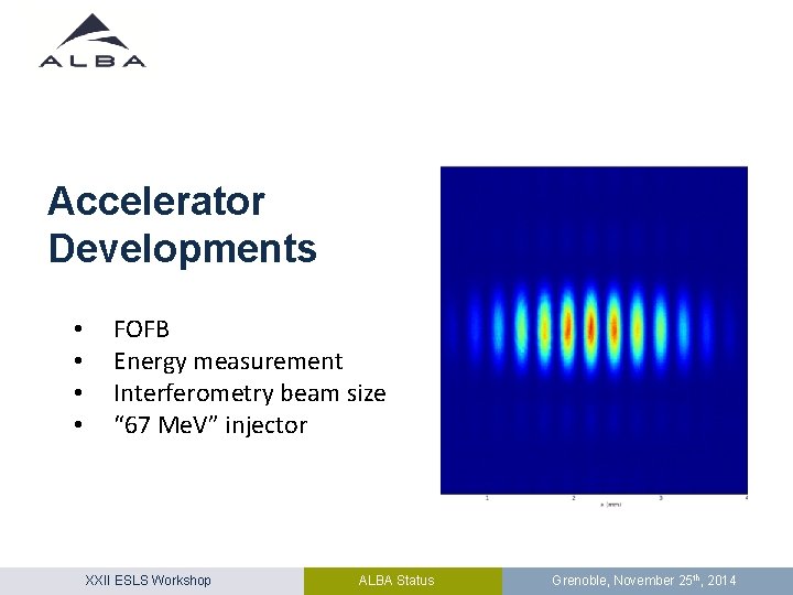 Accelerator Developments • • FOFB Energy measurement Interferometry beam size “ 67 Me. V”