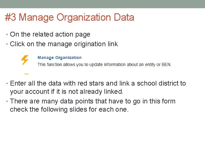 #3 Manage Organization Data • On the related action page • Click on the