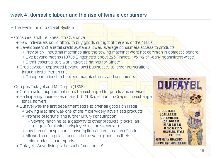 week 4: domestic labour and the rise of female consumers + The Evolution of