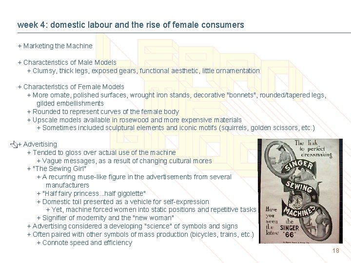 week 4: domestic labour and the rise of female consumers + Marketing the Machine