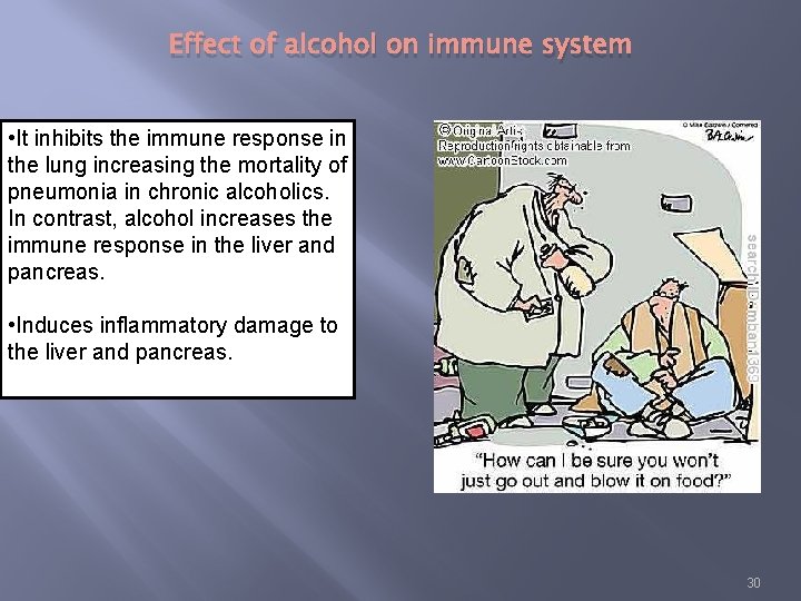 Effect of alcohol on immune system • It inhibits the immune response in the
