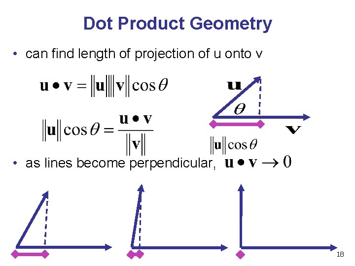 Dot Product Geometry • can find length of projection of u onto v •