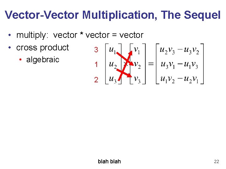 Vector-Vector Multiplication, The Sequel • multiply: vector * vector = vector • cross product
