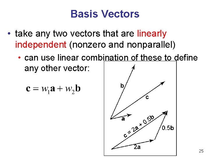 Basis Vectors • take any two vectors that are linearly independent (nonzero and nonparallel)