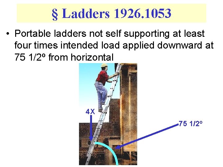 § Ladders 1926. 1053 • Portable ladders not self supporting at least four times