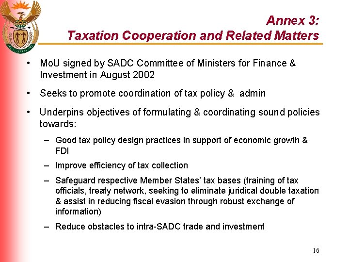 Annex 3: Taxation Cooperation and Related Matters • Mo. U signed by SADC Committee