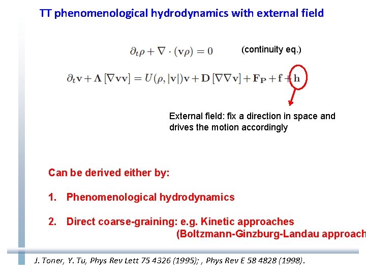 TT phenomenological hydrodynamics with external field (continuity eq. ) External field: fix a direction