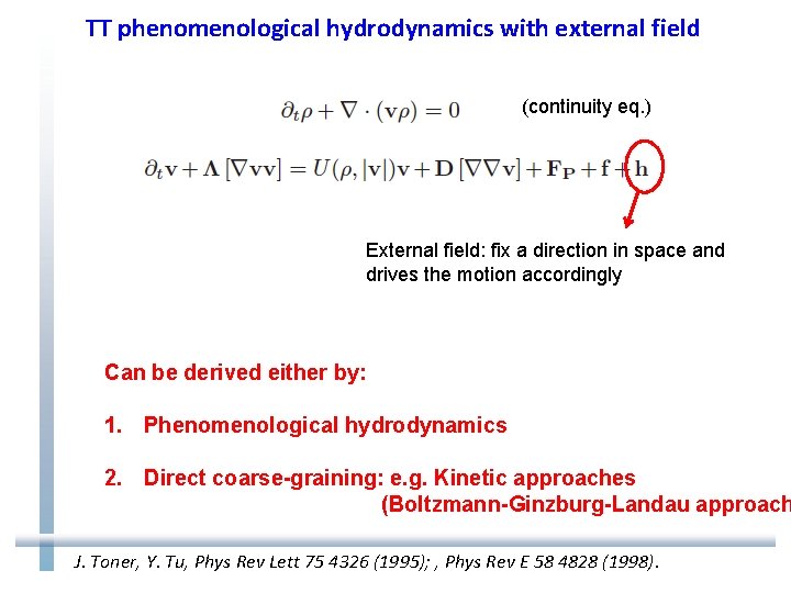 TT phenomenological hydrodynamics with external field (continuity eq. ) External field: fix a direction