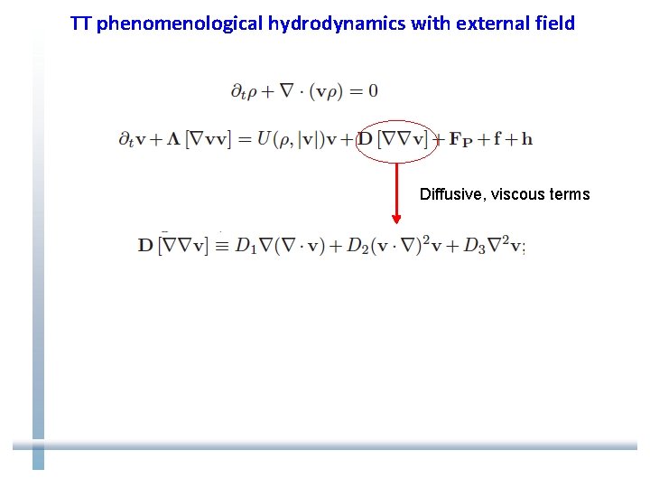 TT phenomenological hydrodynamics with external field Diffusive, viscous terms 