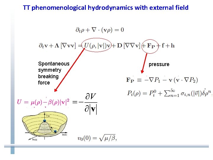 TT phenomenological hydrodynamics with external field Spontaneous symmetry breaking force pressure 