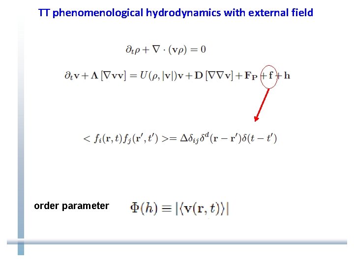 TT phenomenological hydrodynamics with external field order parameter 