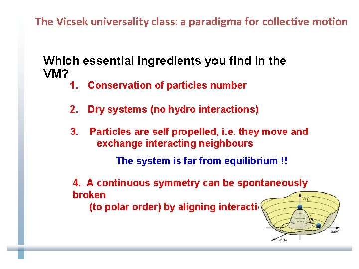 The Vicsek universality class: a paradigma for collective motion Which essential ingredients you find