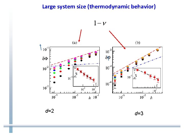 Large system size (thermodynamic behavior) d=2 d=3 