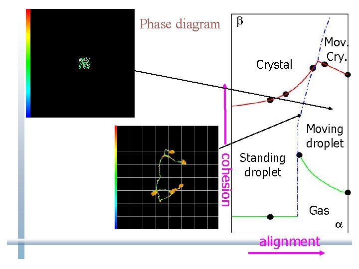 Phase diagram Mov. Crystal cohesion Standing droplet Moving droplet Gas alignment 