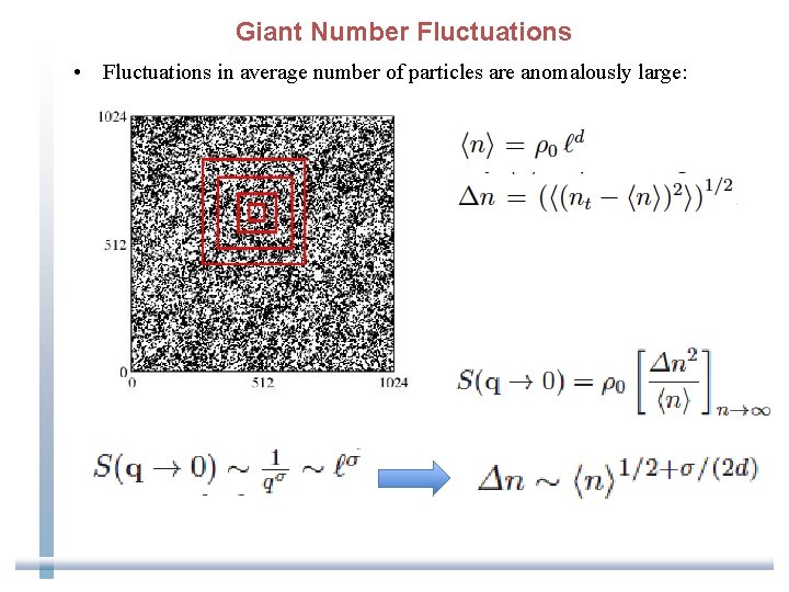 Giant Number Fluctuations • Fluctuations in average number of particles are anomalously large: 