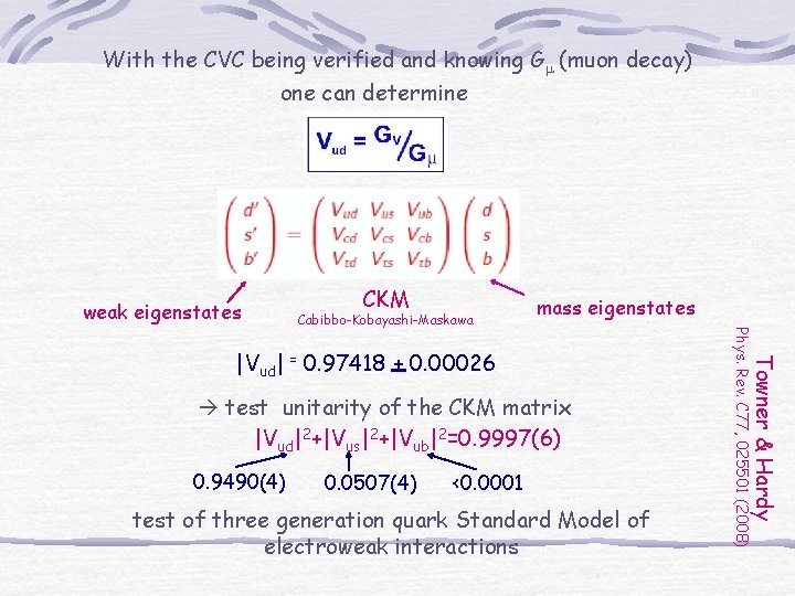 With the CVC being verified and knowing Gm (muon decay) one can determine weak