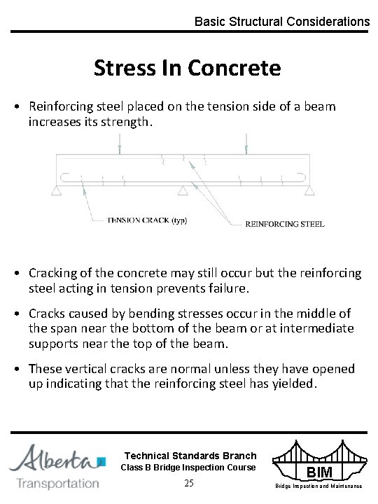 Basic Structural Considerations Stress In Concrete • Reinforcing steel placed on the tension side