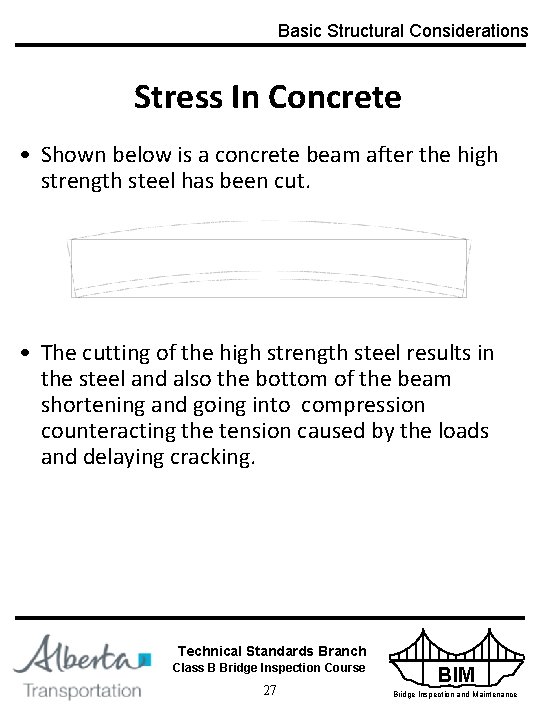 Basic Structural Considerations Stress In Concrete • Shown below is a concrete beam after