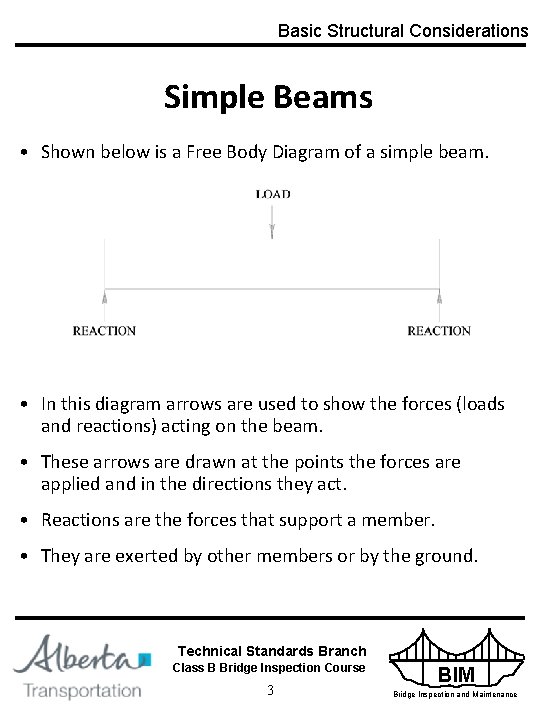 Basic Structural Considerations Simple Beams • Shown below is a Free Body Diagram of