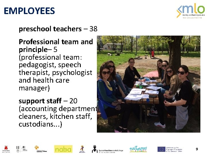EMPLOYEES ▪ preschool teachers – 38 ▪ Professional team and principle– 5 (professional team: