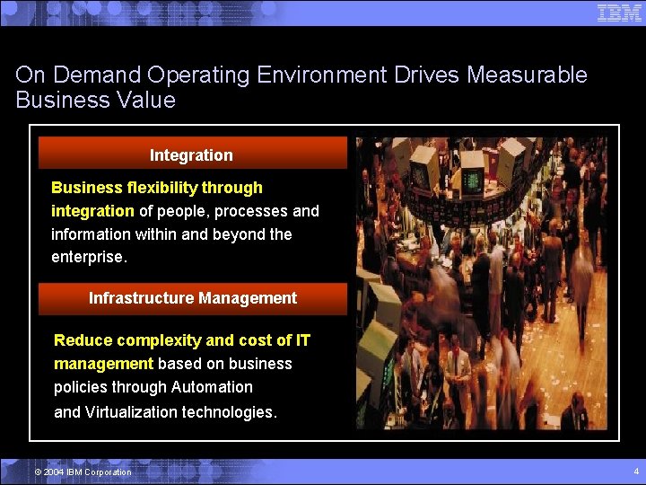 On Demand Operating Environment Drives Measurable Business Value Integration Business flexibility through integration of