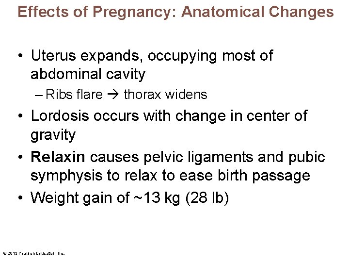 Effects of Pregnancy: Anatomical Changes • Uterus expands, occupying most of abdominal cavity –