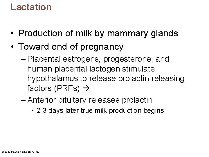 Lactation • Production of milk by mammary glands • Toward end of pregnancy –