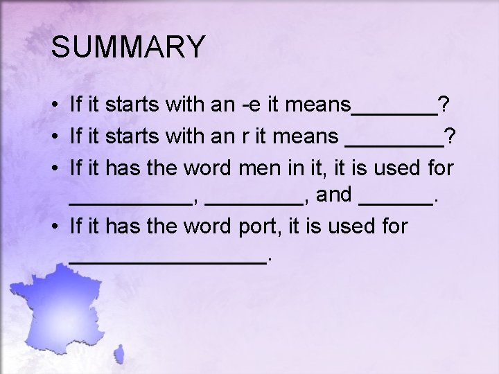 SUMMARY • If it starts with an -e it means_______? • If it starts