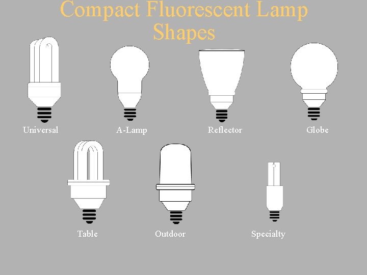 Compact Fluorescent Lamp Shapes Universal A-Lamp Table Reflector Outdoor Globe Specialty 