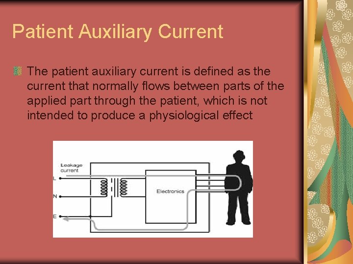 Patient Auxiliary Current The patient auxiliary current is defined as the current that normally