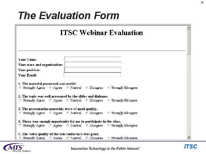 25 The Evaluation Form ITSC 