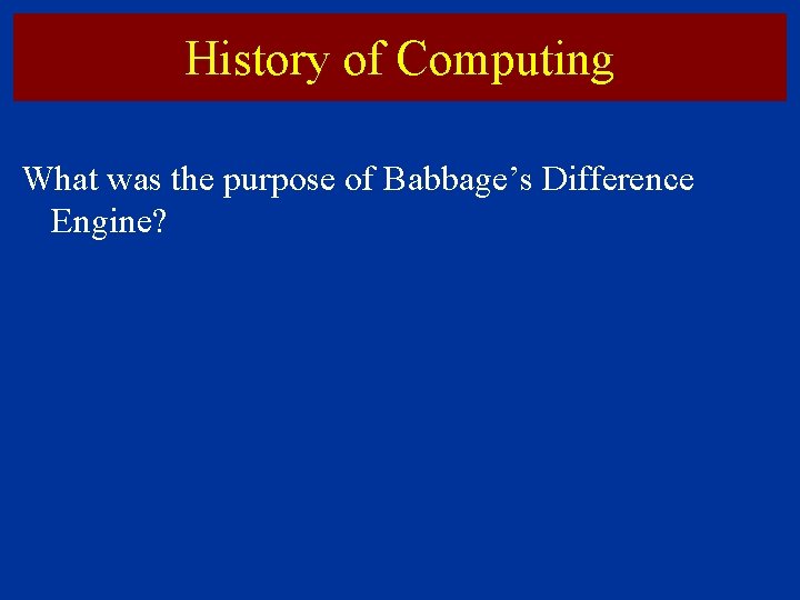 History of Computing What was the purpose of Babbage’s Difference Engine? 