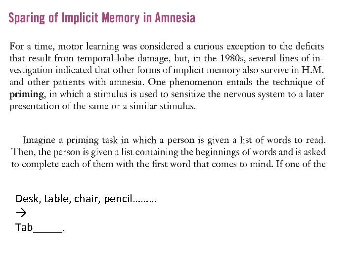 Desk, table, chair, pencil……… Tab_____. 
