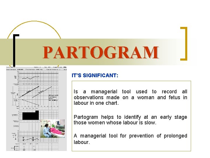 PARTOGRAM IT’S SIGNIFICANT: Is a managerial tool used to record all observations made on