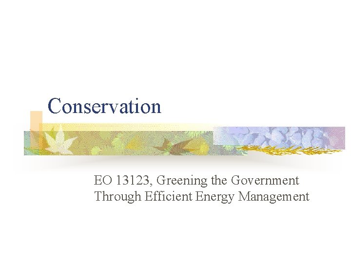 Conservation EO 13123, Greening the Government Through Efficient Energy Management 