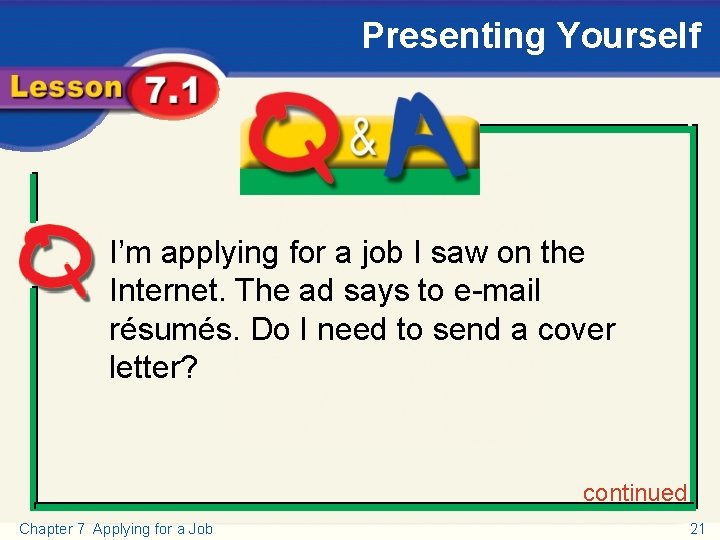Presenting Yourself Q and A I’m applying for a job I saw on the