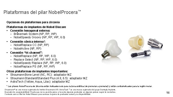 Plataformas del pilar Nobel. Procera™ Opciones de plataformas para zirconia Plataformas de implantes de