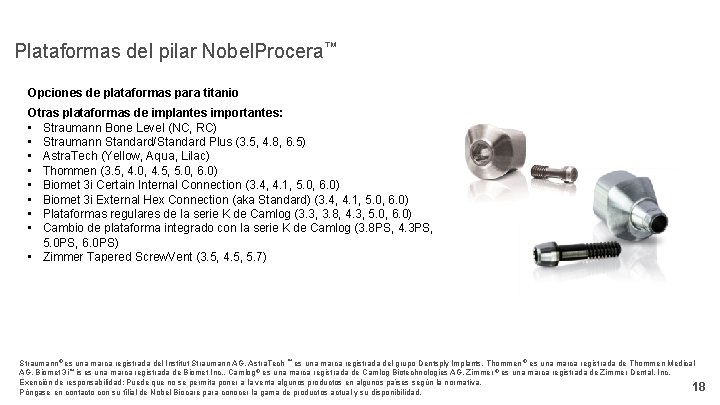 Plataformas del pilar Nobel. Procera™ Opciones de plataformas para titanio Otras plataformas de implantes