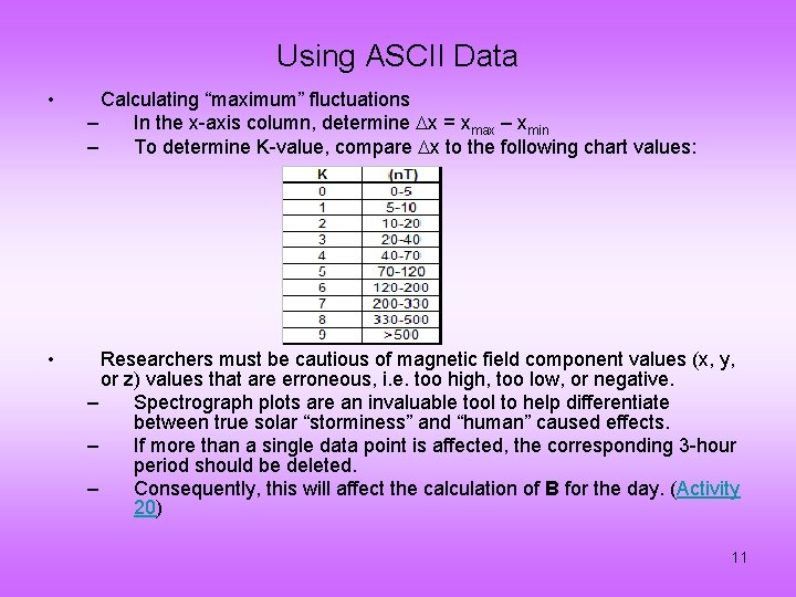 Using ASCII Data • Calculating “maximum” fluctuations – In the x-axis column, determine Dx