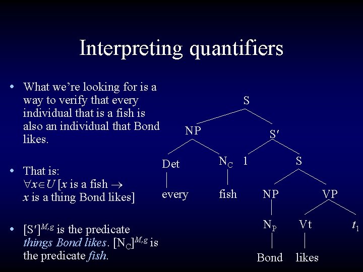 Interpreting quantifiers • What we’re looking for is a way to verify that every