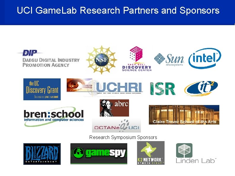 UCI Game. Lab Research Partners and Sponsors Research Symposium Sponsors 