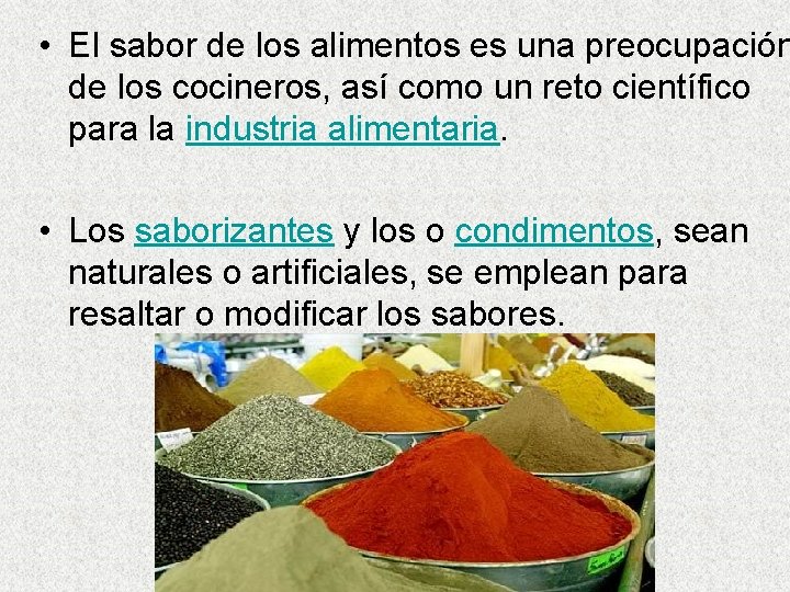  • El sabor de los alimentos es una preocupación de los cocineros, así