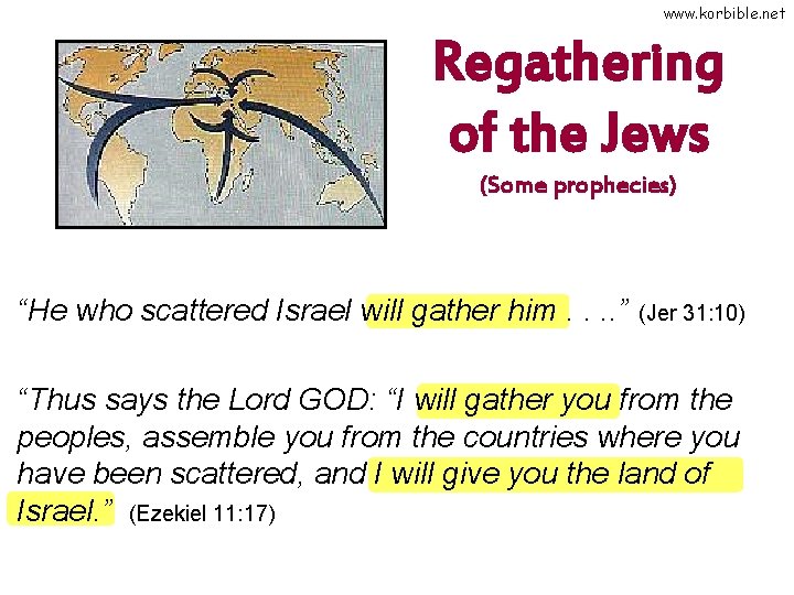 www. korbible. net Regathering of the Jews (Some prophecies) “He who scattered Israel will