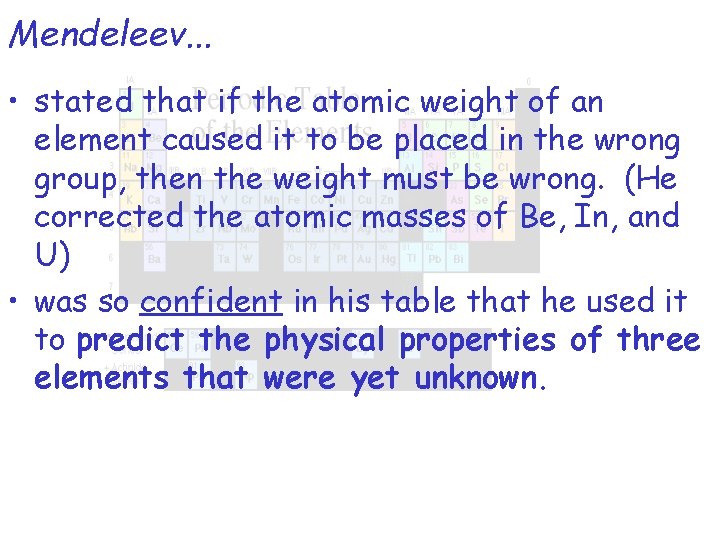 Mendeleev. . . • stated that if the atomic weight of an element caused