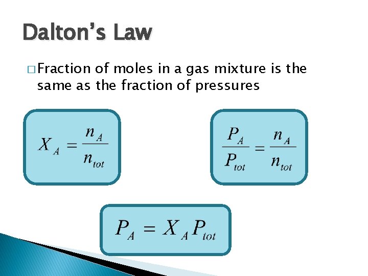 Dalton’s Law � Fraction of moles in a gas mixture is the same as