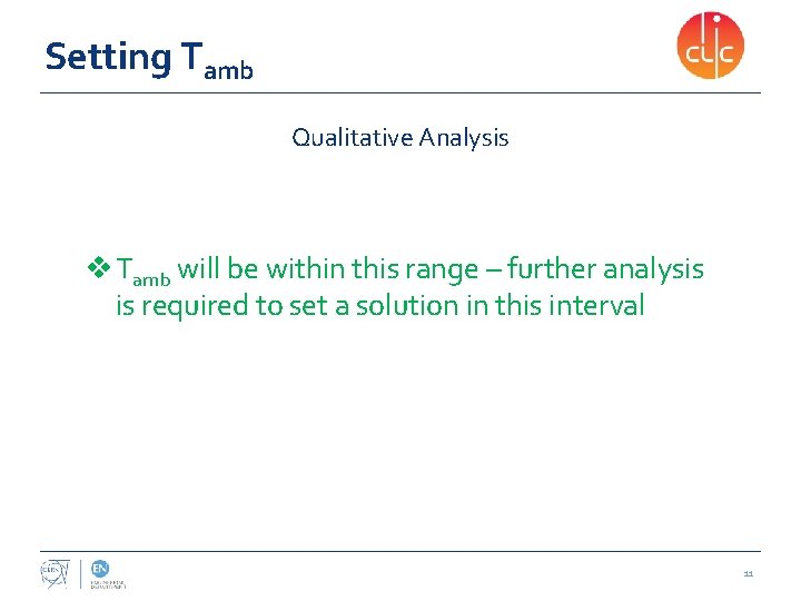 Setting Tamb Qualitative Analysis v Tamb will be within this range – further analysis