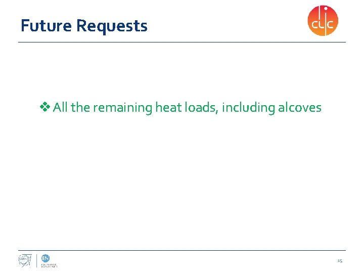 Future Requests v All the remaining heat loads, including alcoves 15 