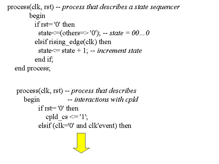 process(clk, rst) -- process that describes a state sequencer begin if rst= '0' then