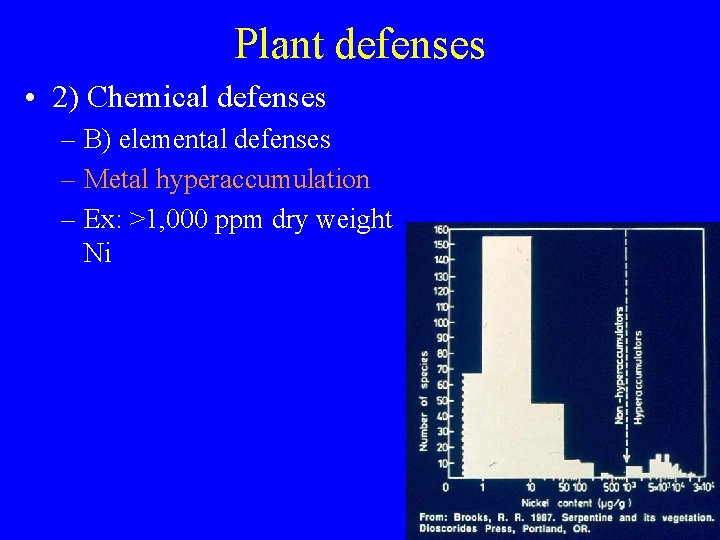 Plant defenses • 2) Chemical defenses – B) elemental defenses – Metal hyperaccumulation –